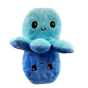 Reversible Octopus Plush Small Blue Happy Sad Mood Toy